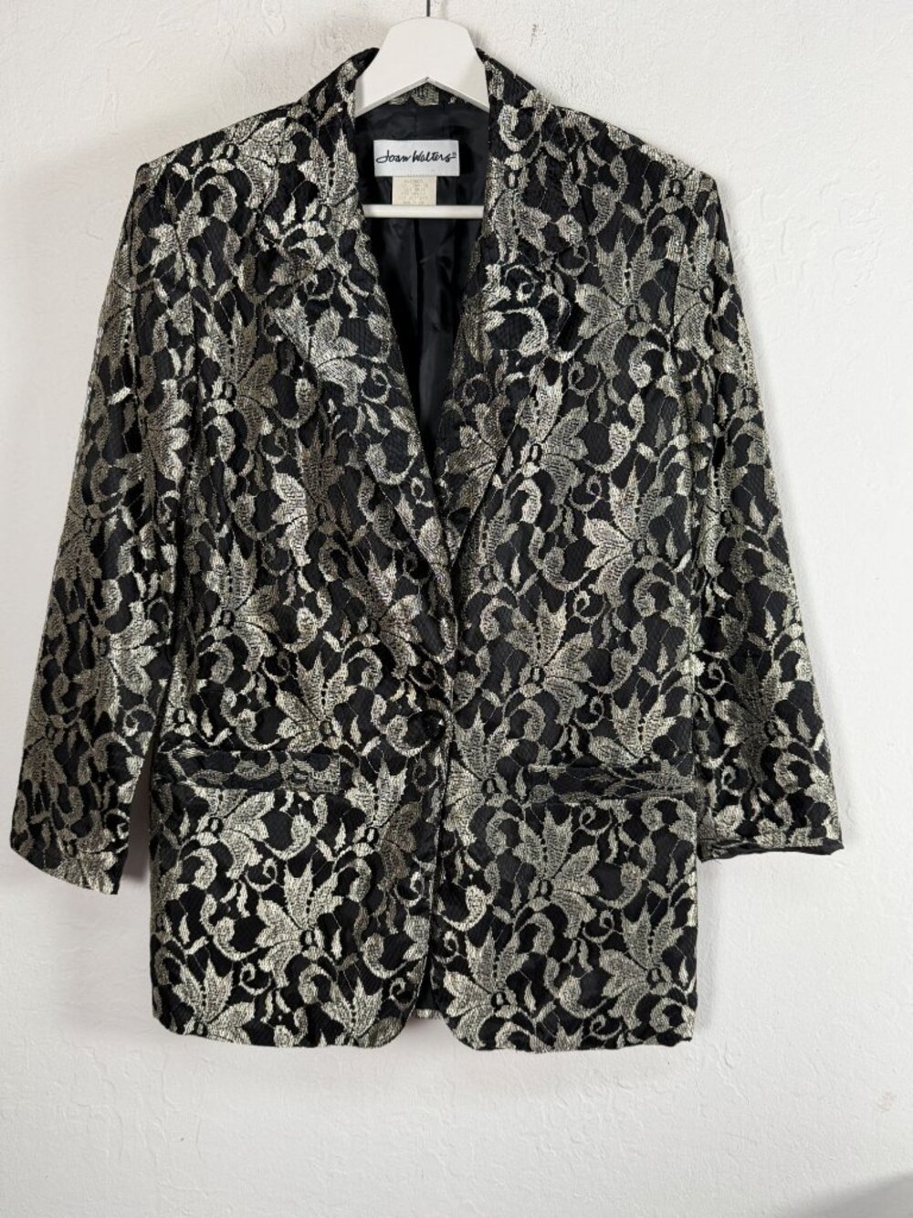 Joan Walters Black & Gold Floral Blazer Jacket Womens S Nylon Acetate USA-Made